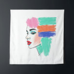 Abstract Pop Art Woman Tapestry<br><div class="desc">Add a vibrant and modern touch to your space with this eye-catching tapestry. Featuring a stylised profile of a woman with bold makeup and abstract blocks of colour for hair, this piece blends fashion illustration with a pop art sensibility. The sketchy, textured lines add a unique artistic flair to this...</div>