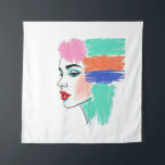 Abstract Pop Art Woman Tapestry<br><div class="desc">Add a vibrant and modern touch to your space with this eye-catching tapestry. Featuring a stylised profile of a woman with bold makeup and abstract blocks of colour for hair, this piece blends fashion illustration with a pop art sensibility. The sketchy, textured lines add a unique artistic flair to this...</div>