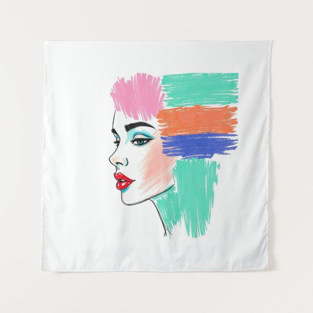 Abstract Pop Art Woman Tapestry (Front)