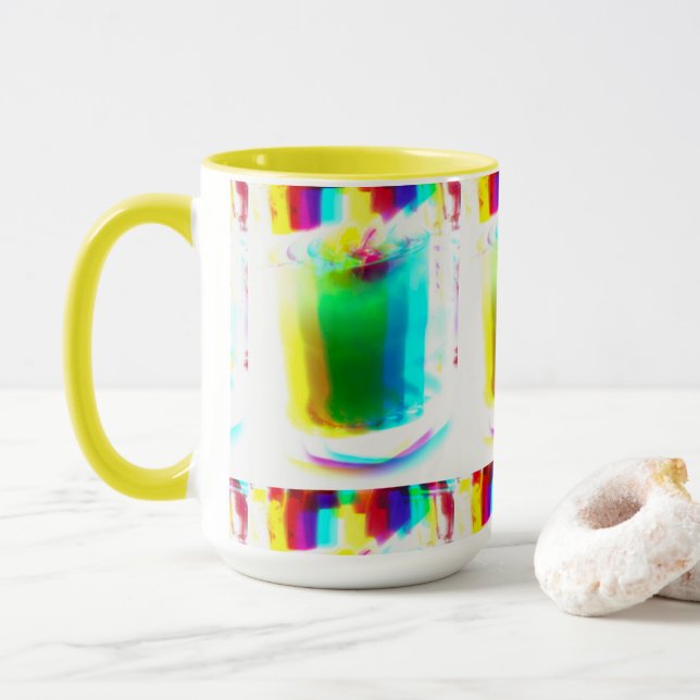 Abstract Popart Primary Rainbow Drink Mug (With Donut)