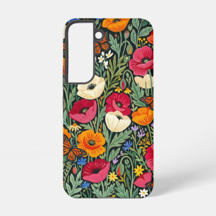 Abstract Poppies Garden Butterflies Samsung Cases