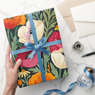 Abstract Poppies Garden Butterflies Wrapping Paper