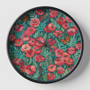 Abstract Poppies Monarchs Art Clocks