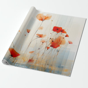 Abstract Poppy Flowers in Modern Geometric Style 1 Wrapping Paper