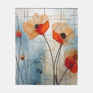 Abstract Poppy Flowers in Modern Geometric Style 2 Fleece Blanket