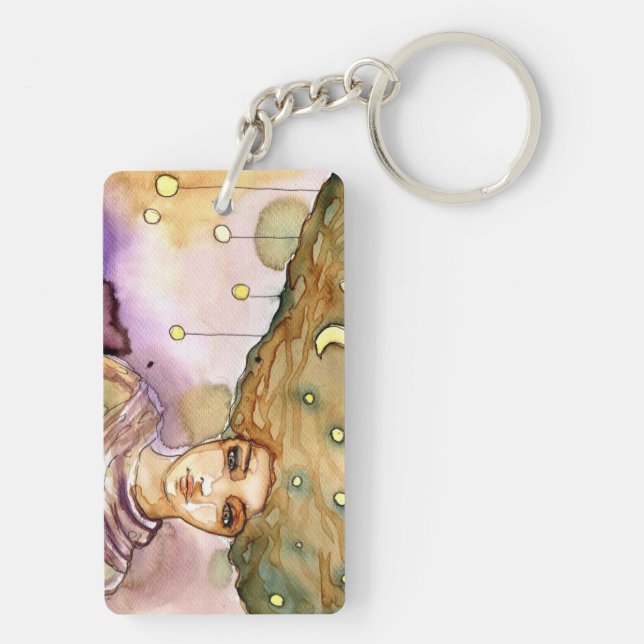 Abstract portrait and pretty woman key ring (Back)