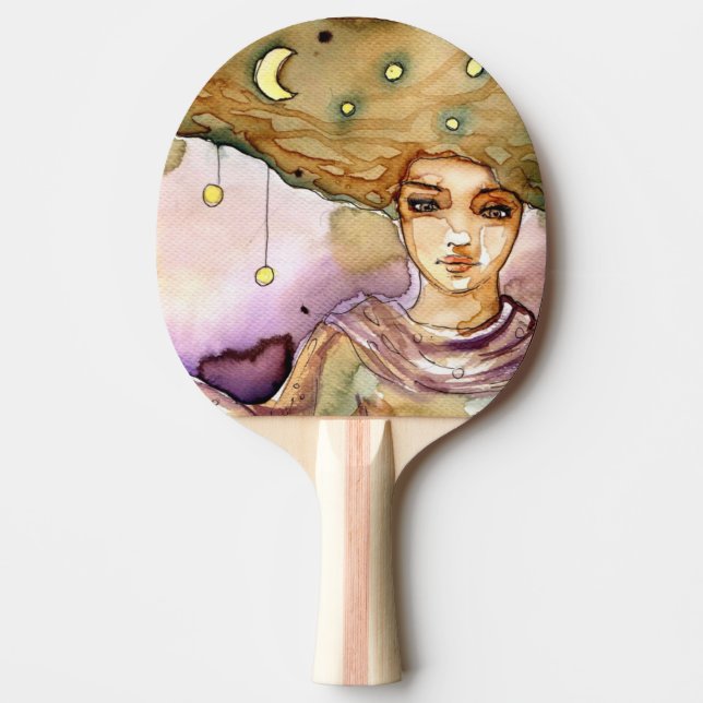 Abstract portrait and pretty woman ping pong paddle (Front)