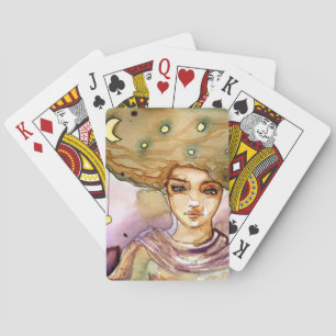 Abstract portrait and pretty woman playing cards