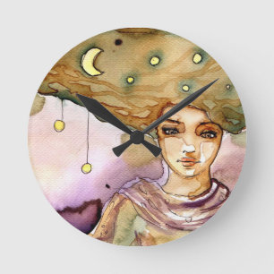 Abstract portrait and pretty woman round clock