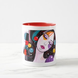 Abstract Portrait Modern Woman Colourful Pop Art Mug