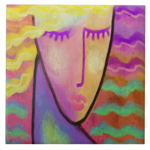 Abstract Portrait of a Blonde Woman Tile