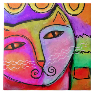 Abstract Portrait of a Cat Tile