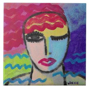Abstract Portrait of a Red Head Tile