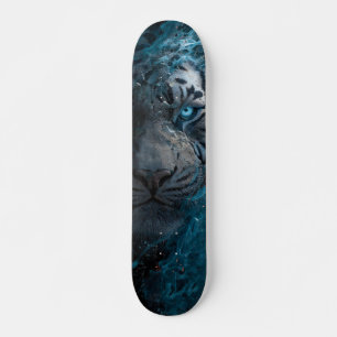 Abstract Portrait of a Tiger in Blue and White Skateboard