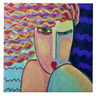 Abstract Portrait of a Wild Woman Tile