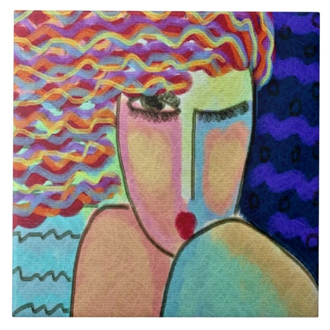 Abstract Portrait of a Wild Woman Tile (Front)