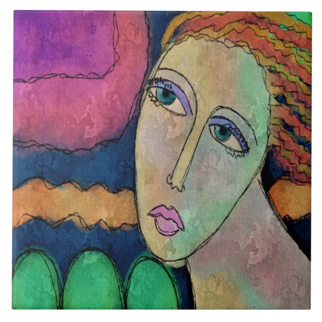 Abstract Portrait of a Woman Digital Painting Tile (Front)