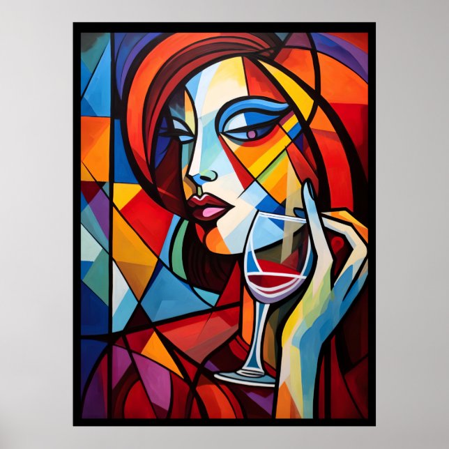 Abstract Portrait of a Woman drinking wine poster (Front)