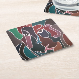 Abstract Portrait Painting by Alfred Fox Square Paper Coaster