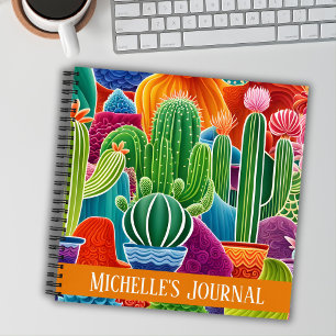 Abstract Potted Cacti Square With Text Cover Notebook