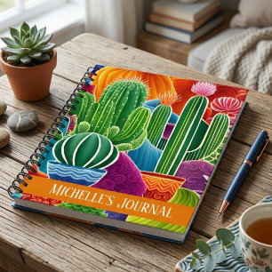Abstract Potted Cacti With Cover Text Notebook