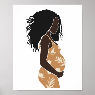Abstract Pregnant Black Woman Floral Maternity Art Poster