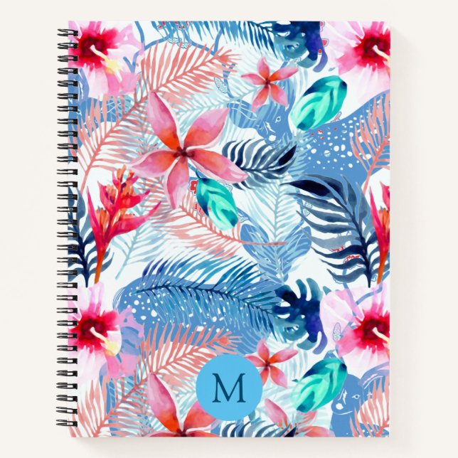 Abstract Pretty Floral and Deer Art Monogrammed Notebook (Front)