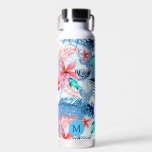 Abstract Pretty Floral and Deer Art Monogrammed Water Bottle<br><div class="desc">Pretty floral and camouflaged blue deer art with optional monogram.</div>