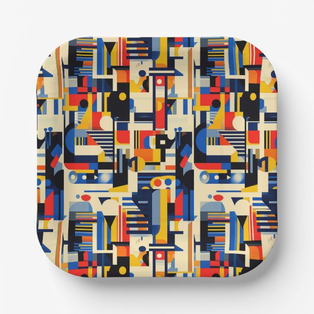 Abstract primary colour party paper plate (Front)