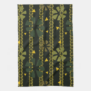 Abstract Print Brown Green Striped Tea Towel