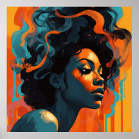 Abstract Profile Young Black Woman in Orange I