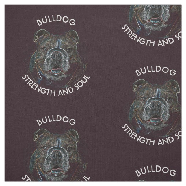 Abstract Psychedelic Dark Bulldog Drawing Fabric (Swatch)