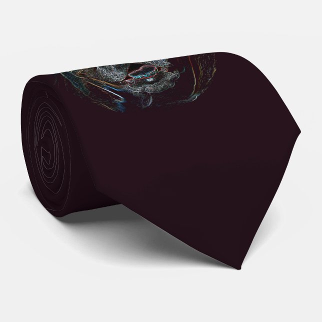 Abstract Psychedelic Dark Bulldog Drawing Tie (Rolled)