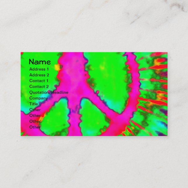 Abstract Psychedelic Fine Tie-Dye Peace Sign Business Card (Front)