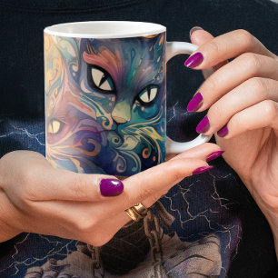 Abstract psychedelic flowers cats colourful graphi coffee mug