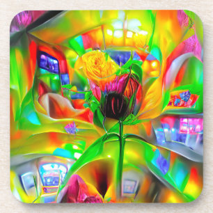 Abstract Psychedelic Flowers Coaster