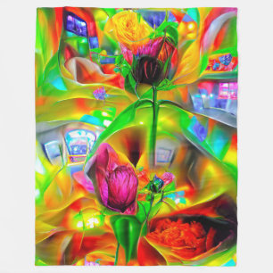 Abstract Psychedelic Flowers Fleece Blanket