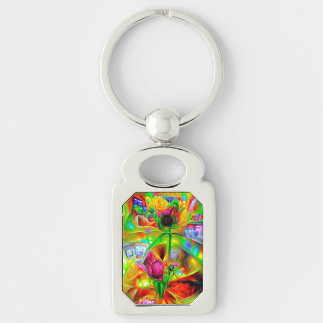 Abstract Psychedelic Flowers  Key Ring (Front)