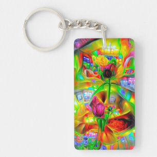 Abstract Psychedelic Flowers Key Ring