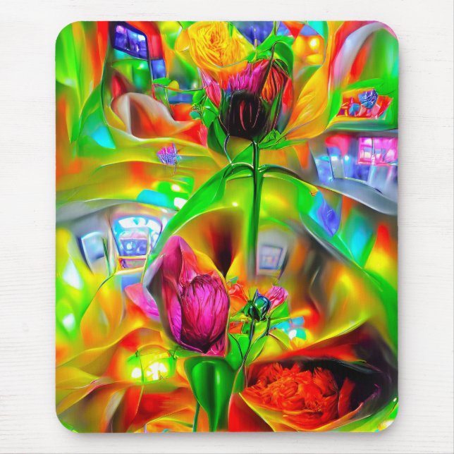 Abstract Psychedelic Flowers  Mouse Mat (Front)