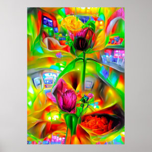 Abstract Psychedelic Flowers Poster