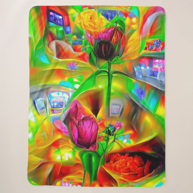 Abstract Psychedelic Flowers  Sherpa Blanket (Front)