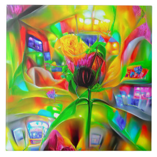 Abstract Psychedelic Flowers  Tile