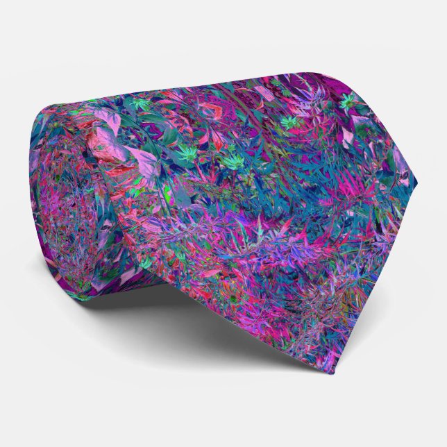 Abstract Psychedelic Rainbow Colours Foliage Garde Tie (Rolled)