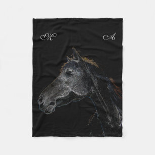 Abstract Psychedelic Silver And Black Horse Fleece Blanket