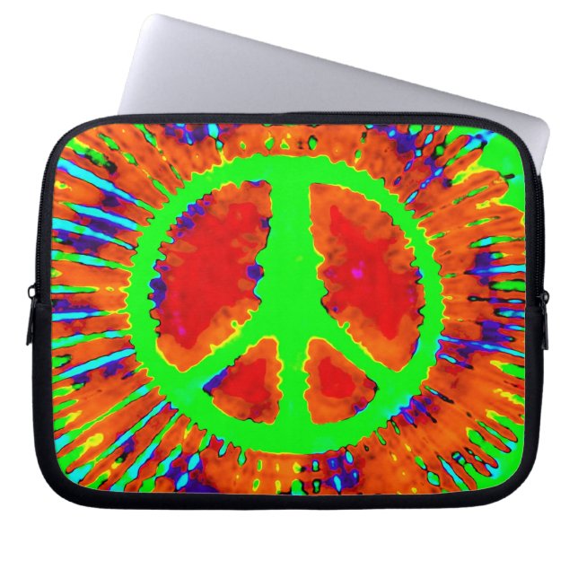 Abstract Psychedelic Tie-Dye Fine Peace Sign Laptop Sleeve (Front)