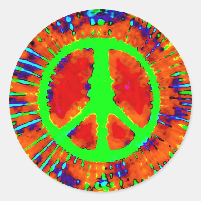 Abstract Psychedelic Tie-Dye Peace Sign Classic Round Sticker (Front)