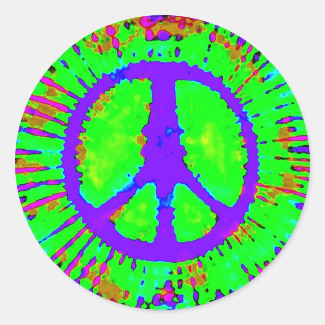 Abstract Psychedelic Tie-Dye Peace Sign Classic Round Sticker (Front)