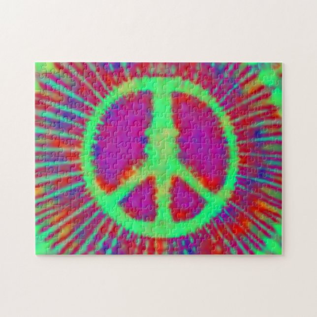 Abstract Psychedelic Tie-Dye Peace Sign Jigsaw Puzzle (Horizontal)