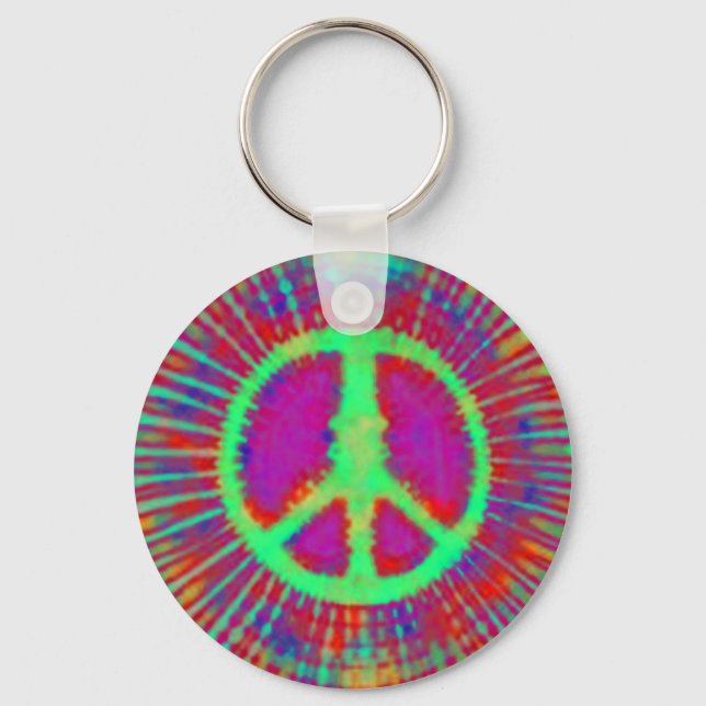 Abstract Psychedelic Tie-Dye Peace Sign Key Ring (Front)